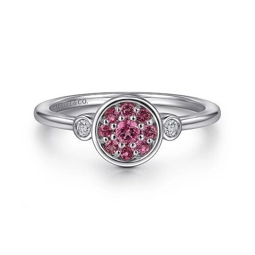 Gabriel LR52564SV5PT Sterling Silver Cluster Pink Tourmaline and Diamond Ladies Ring