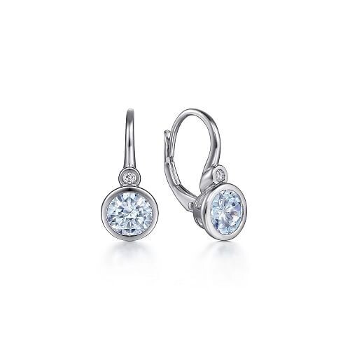 Gabriel EG14366SV5AQ Sterling Silver Aquamarine and Diamond Leverback Earrings