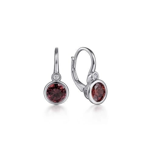 Gabriel EG14366SV5GN Sterling Silver Garnet and Diamond Leverback Earrings