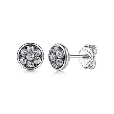 Gabriel EG14634SVJWS Sterling Silver Round White Sapphire Cluster Stud Earrings