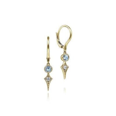 Gabriel EG13748Y45BT 14K Blue Topaz and Diamond Drop Earrings