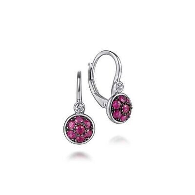Gabriel EG14638SV5RB Sterling Silver Ruby and Diamond Cluster Leverback Earrings