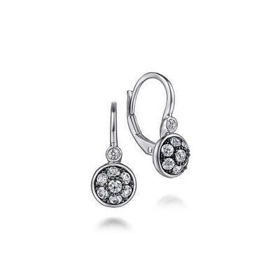 Gabriel EG14638SV5WS Sterling Silver White Sapphire and Diamond Cluster Leverback Earrings