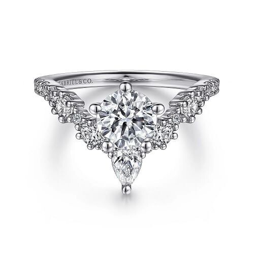 Gabriel ER15797R4W44JJ Daina - 14K White Gold Chevron Round Diamond Engagement Ring Mounting (Center Stone Not Included)