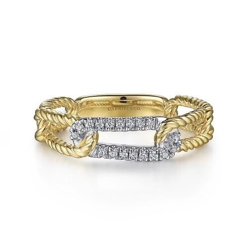 Gabriel LR52196M45JJ 14K White-Yellow Gold Hampton Link Ring with Diamond Station