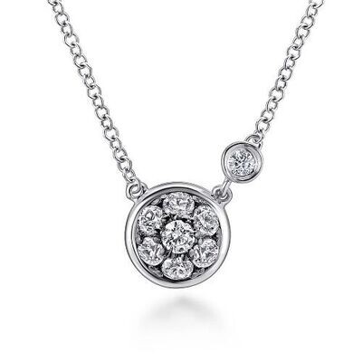 Gabriel NK5240SV5WS Sterling Silver Round White Sapphire Cluster Pendant Necklace with Side Bezel Diamond