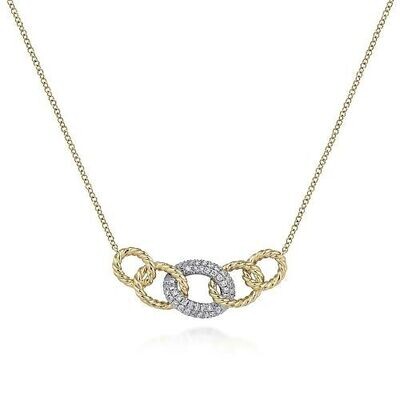 Gabriel NK5847M45JJ
14K Yellow-White Gold Twisted Rope Link Necklace with Pave Diamond Link Station