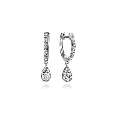 Gabriel EG15069W45JJ 14K White Gold Diamond Huggie Drop Earrings