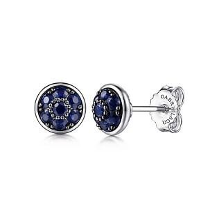 Gabriel EG14634SVJSB Sterling Silver Round Blue Sapphire Cluster Stud Earrings