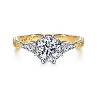 Gabriel ER14770R4M44JJ Sanna - Vintage Inspired 14K White-Yellow Gold Round Diamond Channel Set Engagement Ring Mounting (Center Stone Not Included)