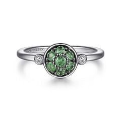 Gabriel LR52265SV5EA Sterling Silver Emerald and Diamond Cluster Ring