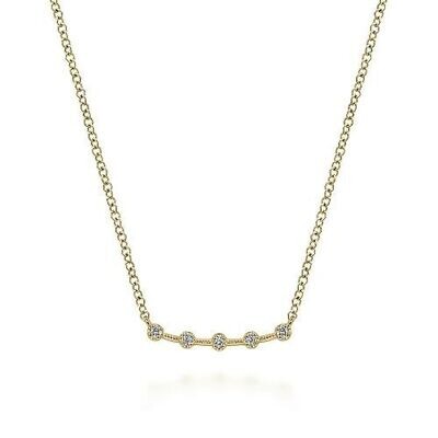 Gabriel NK6419Y45JJ 14K Yellow Gold Diamond Stations Curved Bar Necklace