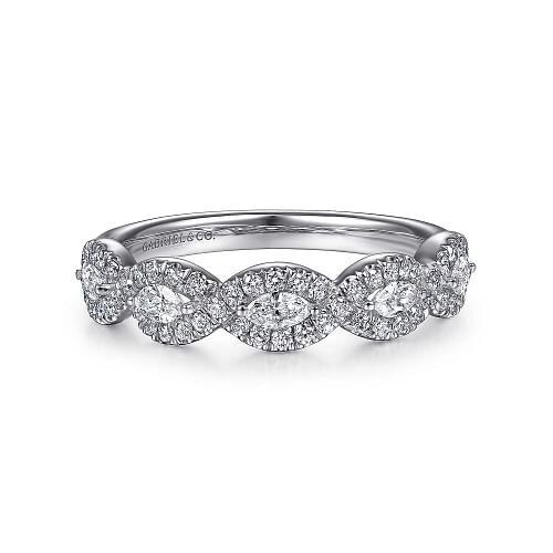 Gabriel AN15312W44JJ Moorea - 14K White Gold Marquise Halo Station Diamond Anniversary Band