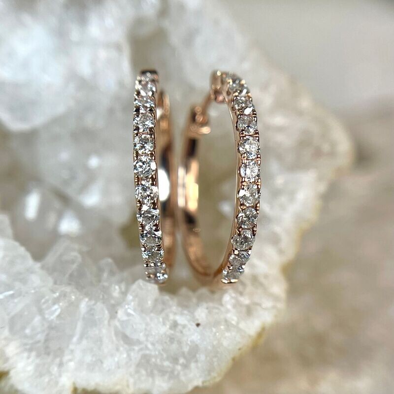 B402401  10k Rose Gold Diamond Hoop Earrings