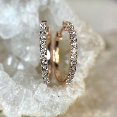 B402401 10k Rose Gold Diamond Hoop Earrings