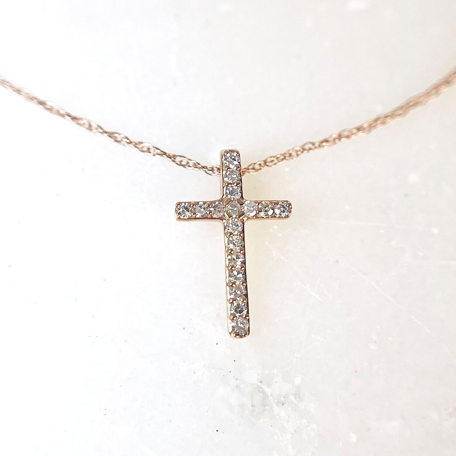B389096  14k Rose Gold Diamond Cross Necklace