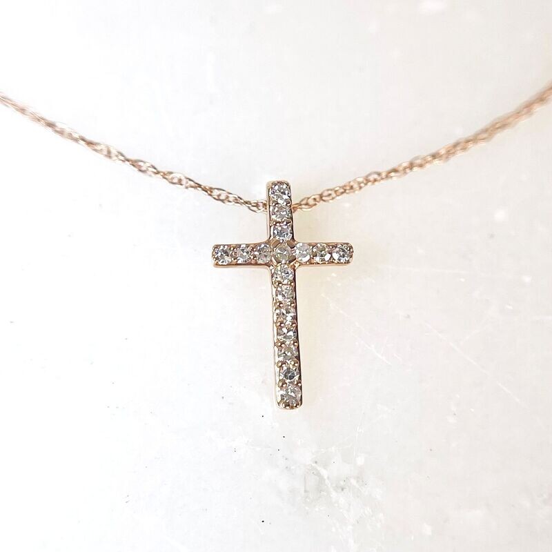 B389096  14k Rose Gold Diamond Cross Necklace