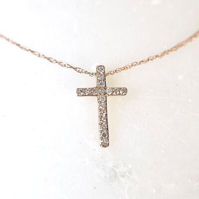 B389096 14k Rose Gold Diamond Cross Necklace