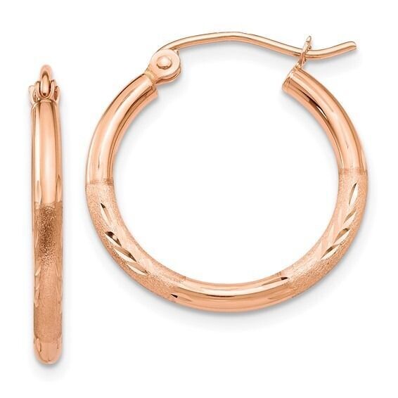 TF756 14K Rose Gold Lightweight Satin Diamond Cut Hoop Earrings