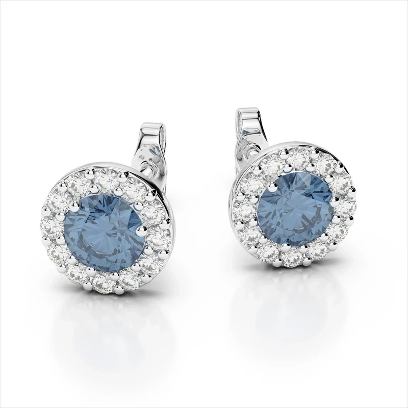 Grandeur E899  14k White Gold Aquamarine & Diamond Stud Earrings