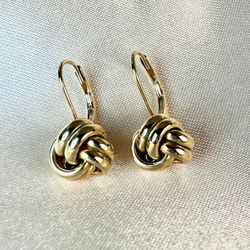 CA810  14k Yellow Gold Love Knot Leverback Earrings