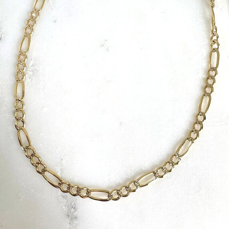 CA804  14k Yellow Gold Diamond-Cut Figaro Chain