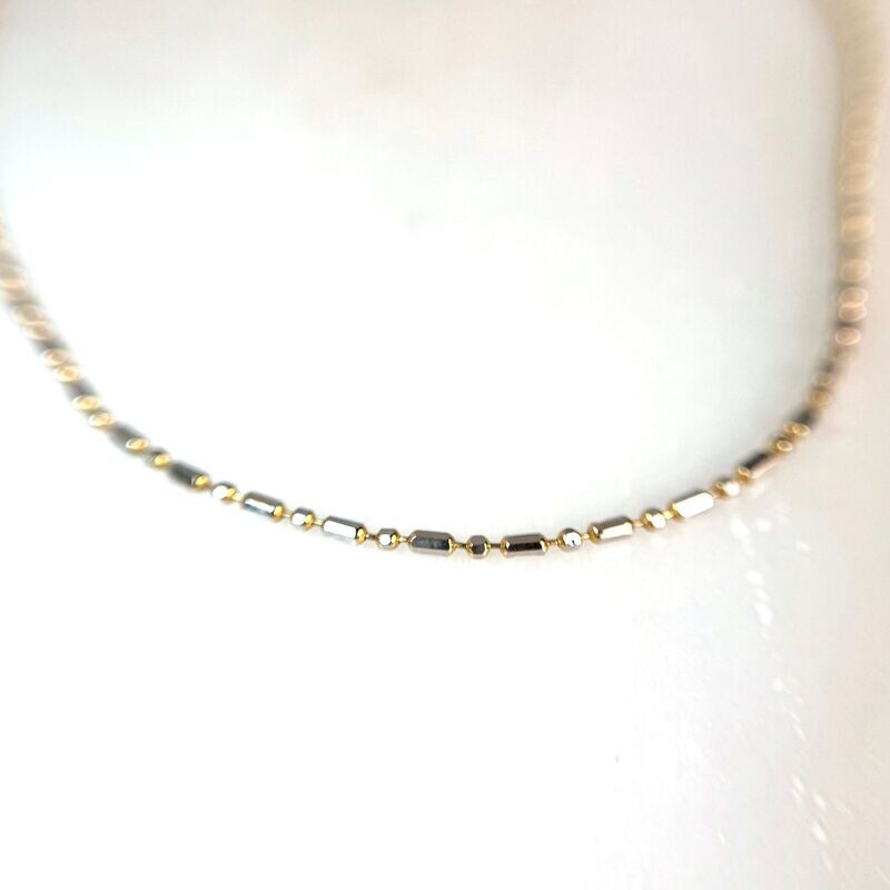 CA766  14k White & Yellow Gold Bead Chain
