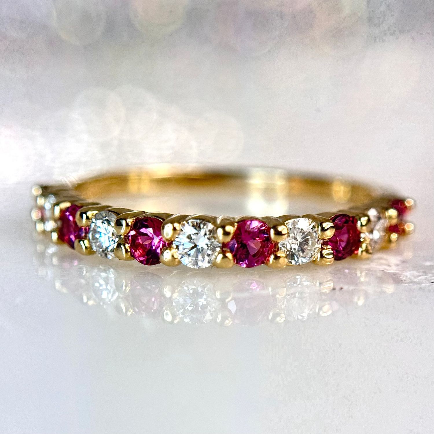 RG170  14k Yellow Gold Pink Tourmaline & Diamond Band