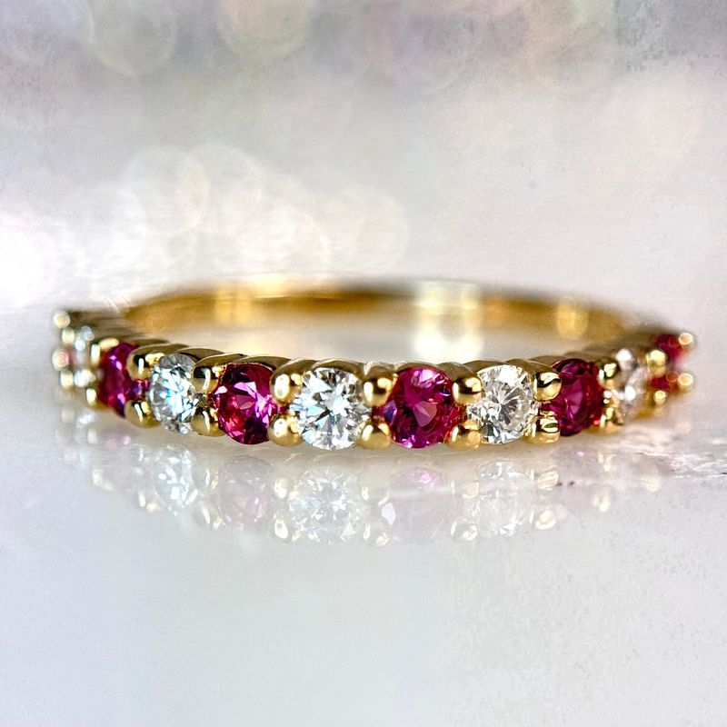RG170  14k Yellow Gold Pink Tourmaline & Diamond Band