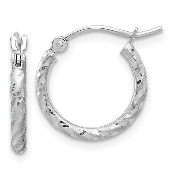 TC1049W ​14k White Gold Polished and Satin D/C 2.00mm Hoop Earrings