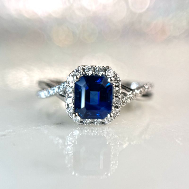 24917098  14k White Gold Sapphire & Diamond Ring