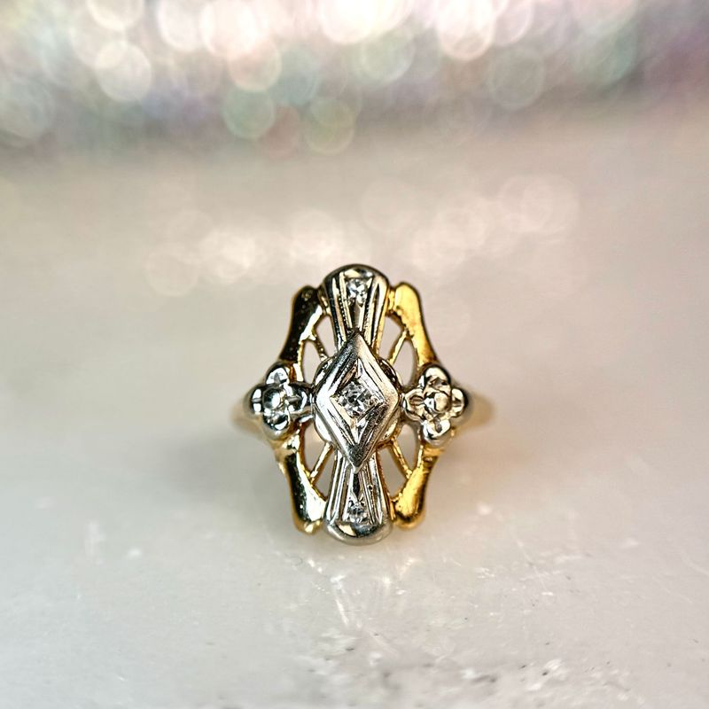 EST180  Estate 14k Yellow/White Gold Vintage Diamond Ring