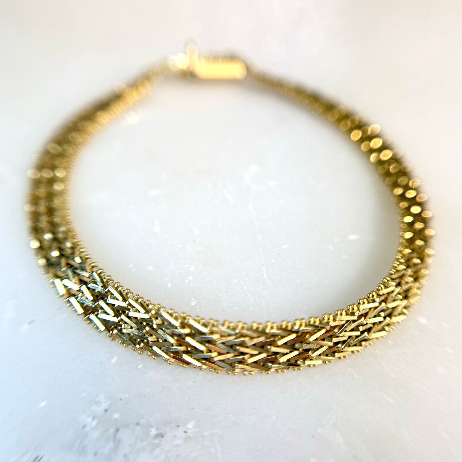 EST177  Estate 14k Yellow Gold Triple Row Bola Bracelet