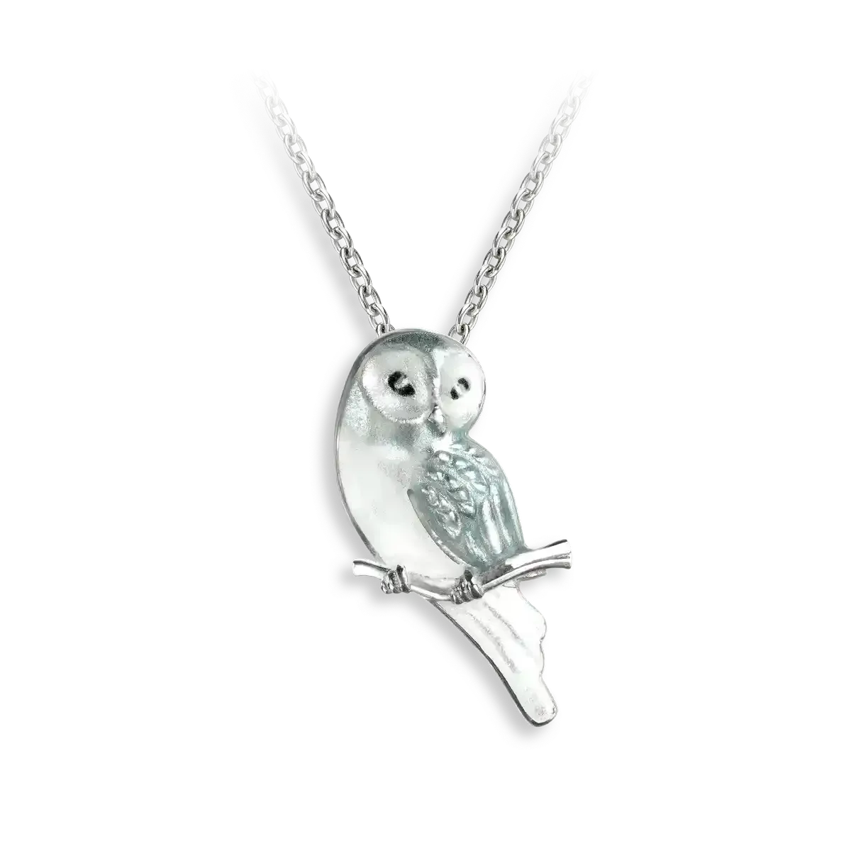 Nicole Barr NN0527A   Sterling Silver Hand-Enameled White Owl Necklace