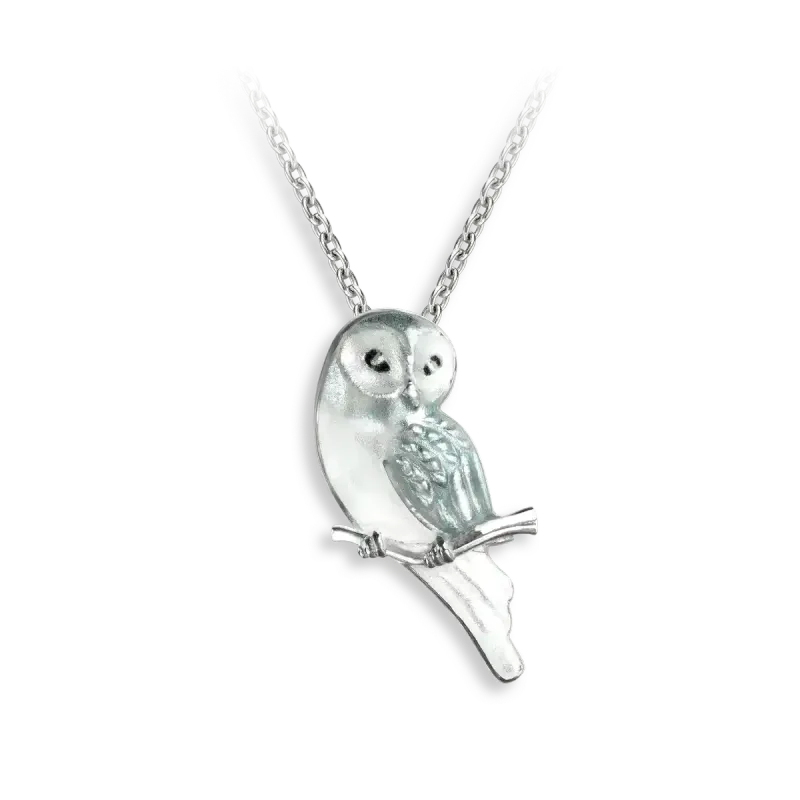 Nicole Barr NN0527A   Sterling Silver Hand-Enameled White Owl Necklace