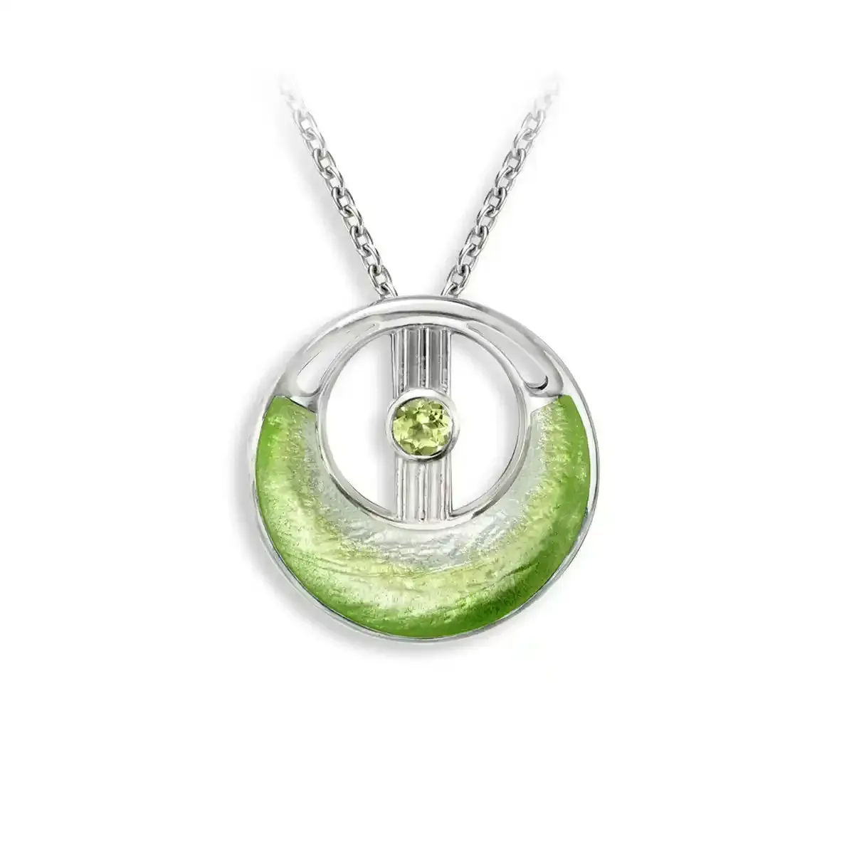 Nicole Barr NN0574SB   Sterling Silver Hand-Enameled Green Cut-Out Circle Necklace with Peridot
