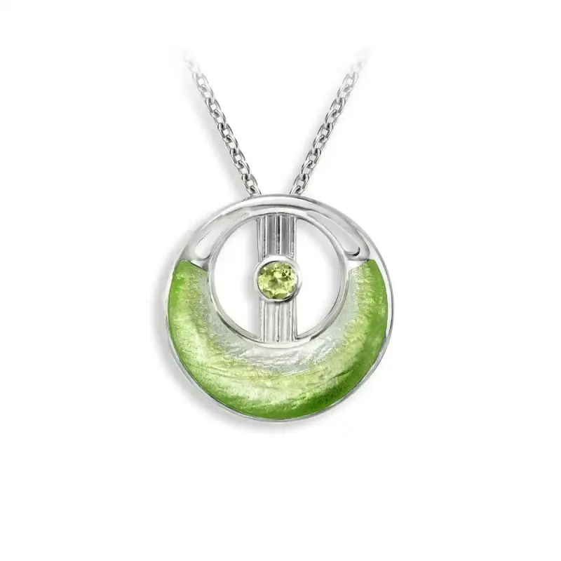 Nicole Barr NN0574SB   Sterling Silver Hand-Enameled Green Cut-Out Circle Necklace with Peridot