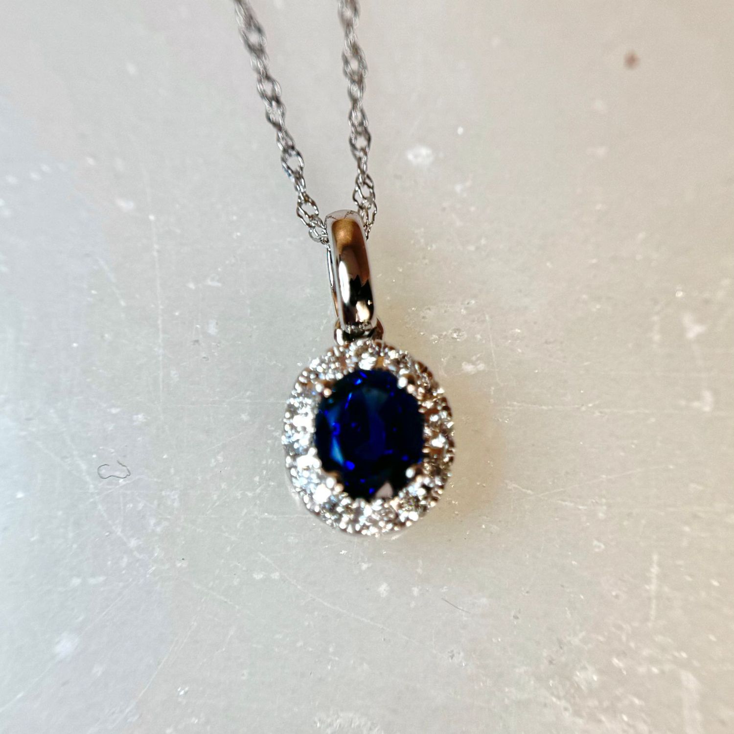 25063611  14k White Gold Sapphire & Diamond Necklace