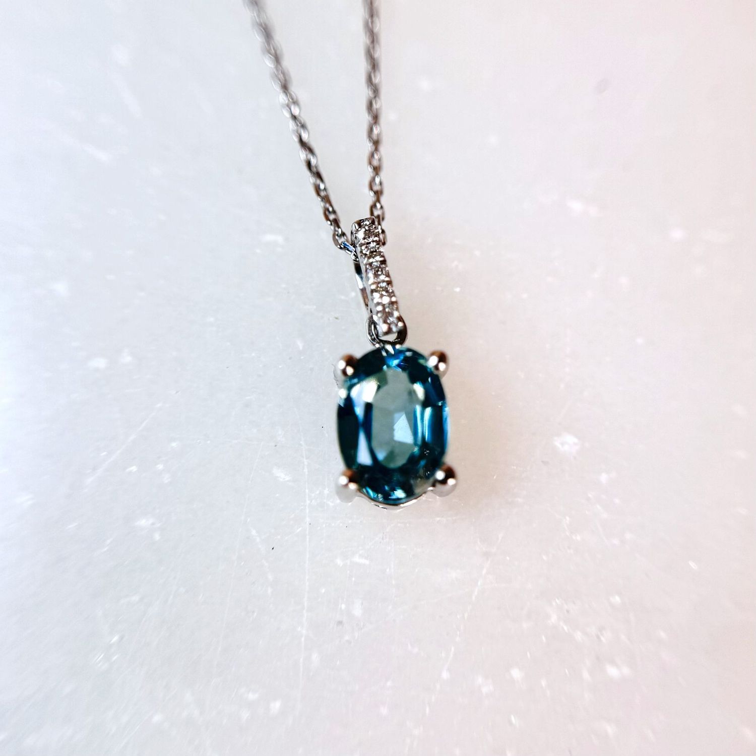 YCH  Y341398WPBZ  14k White Gold Blue Zircon & Diamond Necklace, With or Without Chain: With Chain