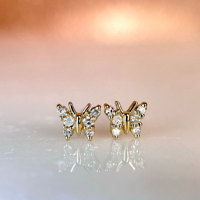 JG10577   14k Yellow Gold Diamond Butterfly Earrings