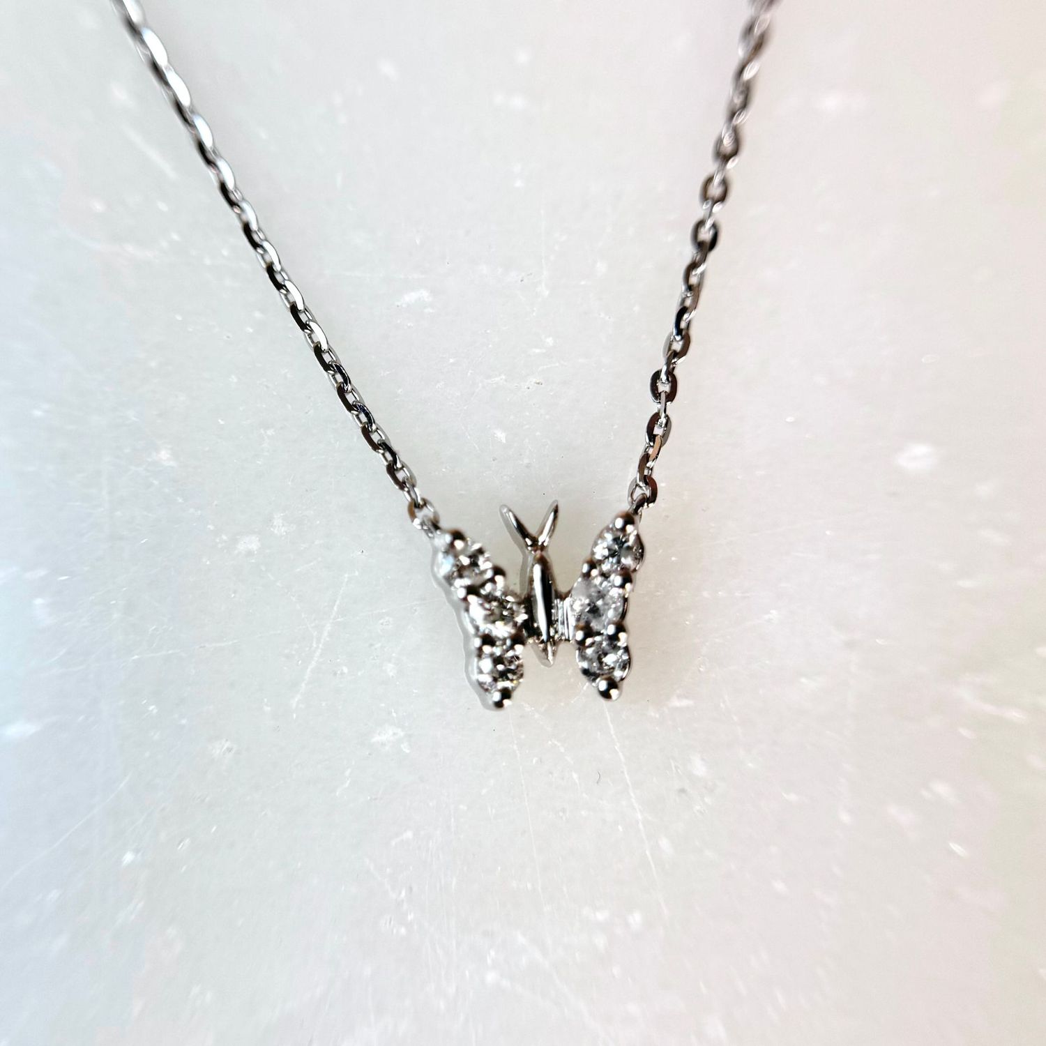 JG11618   14k White Gold Diamond Butterfly Necklace
