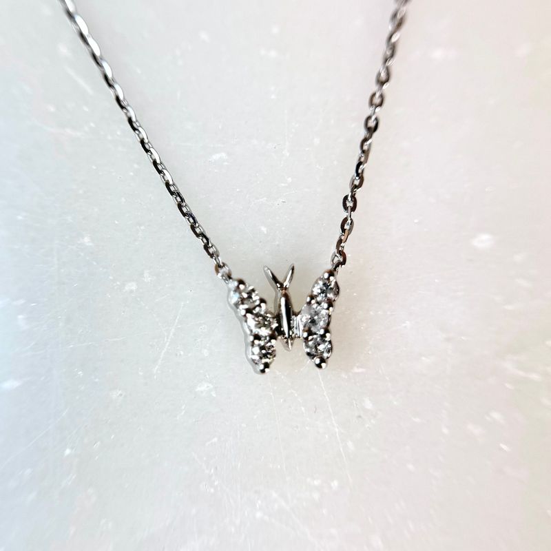JG11618   14k White Gold Diamond Butterfly Necklace
