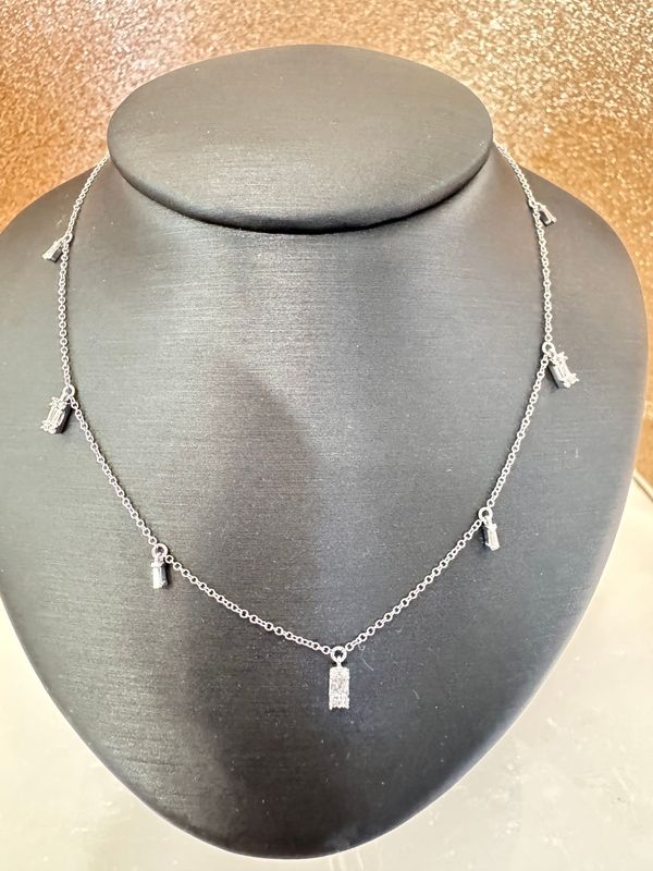 DD41  14K White Gold Diamond Station Necklace