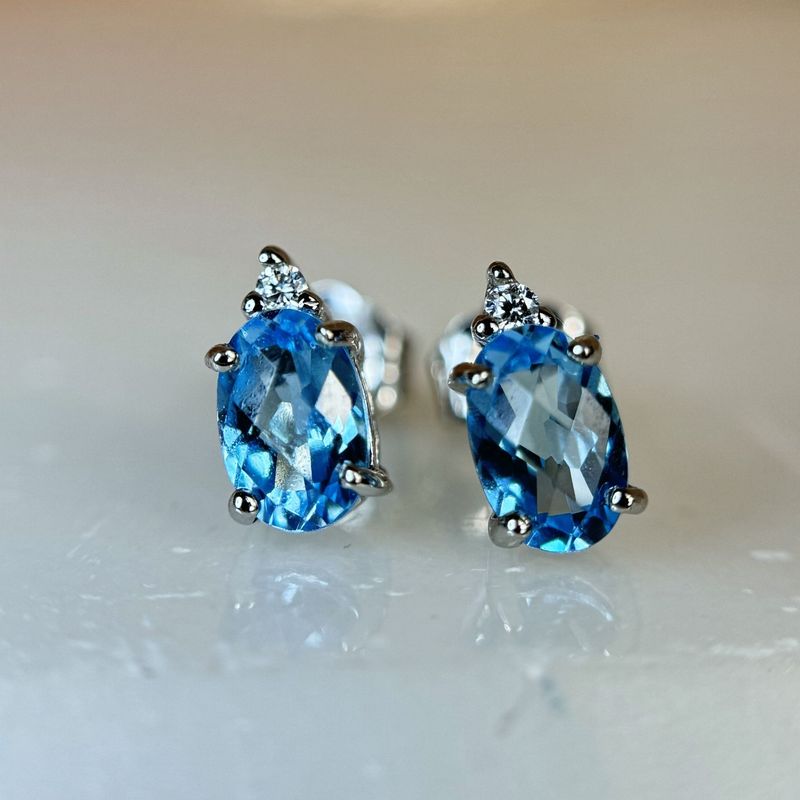 Y340277EWTP  14k White Gold Blue Topaz & Diamond Earrings