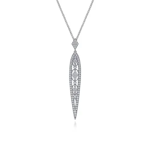 Gabriel NK6675W45JJ 14K White Gold Diamond Vintage Inspired Drop Necklace