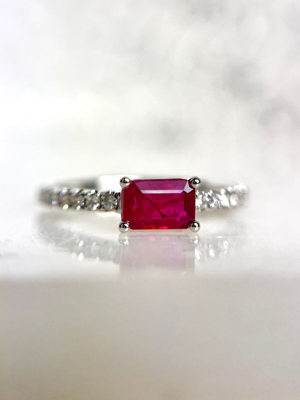 Heera Moti LD4900-370  14k White Gold Ruby & Diamond Ring