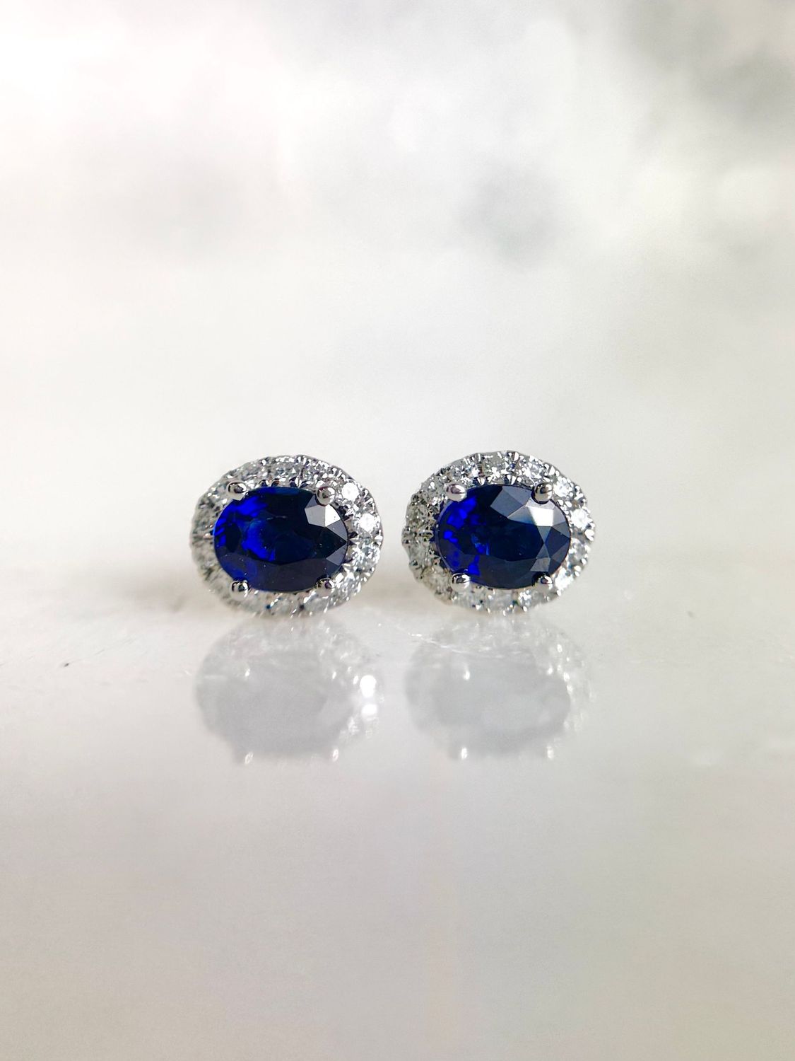 25145491  14k White Gold Sapphire & Diamond Earrings