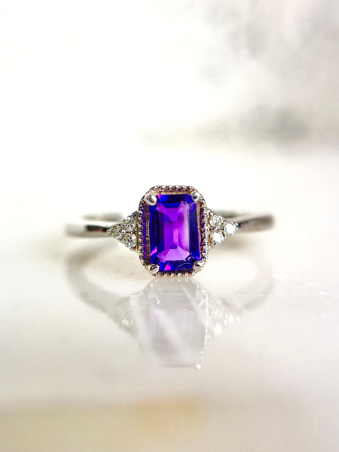 Grandeur R3767  14k White Gold Amethyst & Diamond Ring
