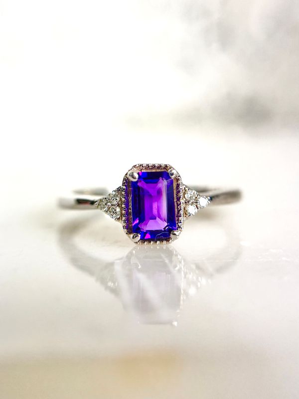 Grandeur R3767  14k White Gold Amethyst & Diamond Ring
