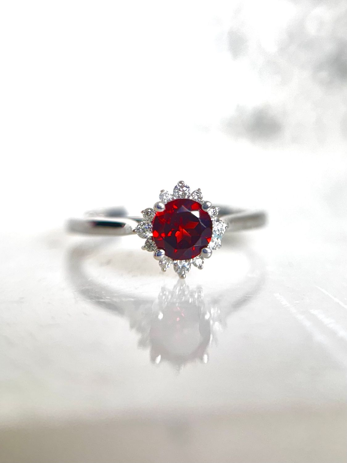 Grandeur R3745G  14k White Gold Garnet & Diamond Ring